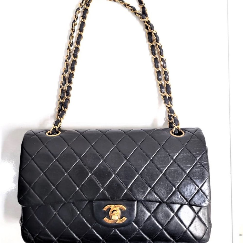*Sold* Chanel Vintage Classic Double Medium Flap Bag 24k Gold plated Lambskin